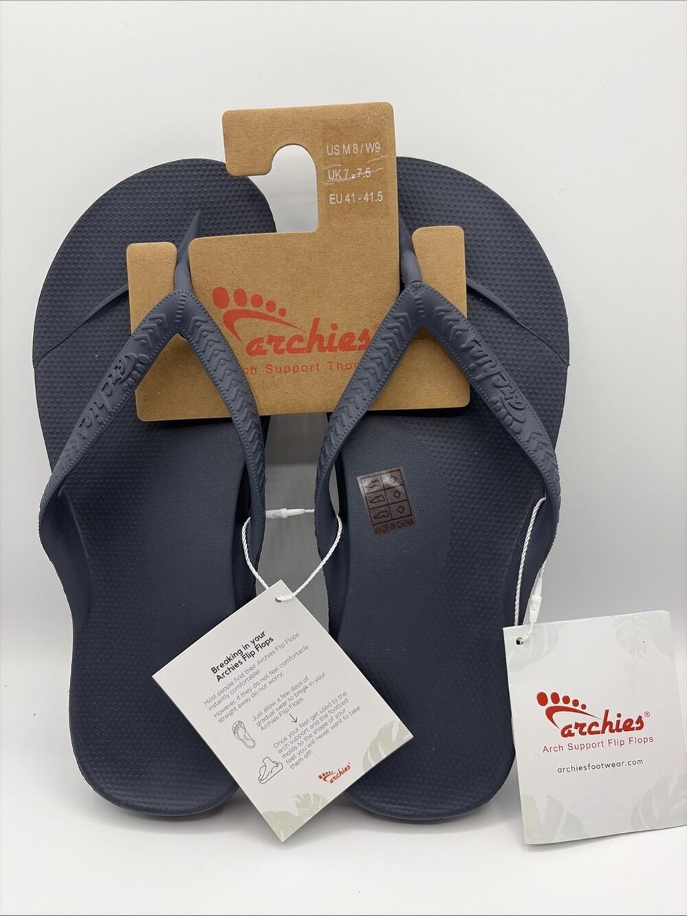 Archies Flip Flop Sandals Unisex Sz M 8 W 9 Navy Blue Arch Support Therapy NWT